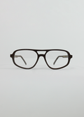Black eyeglasses on a light gray background